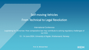 Vortragstitel "Self moving Vehicles From Technical to Legal Revolution"